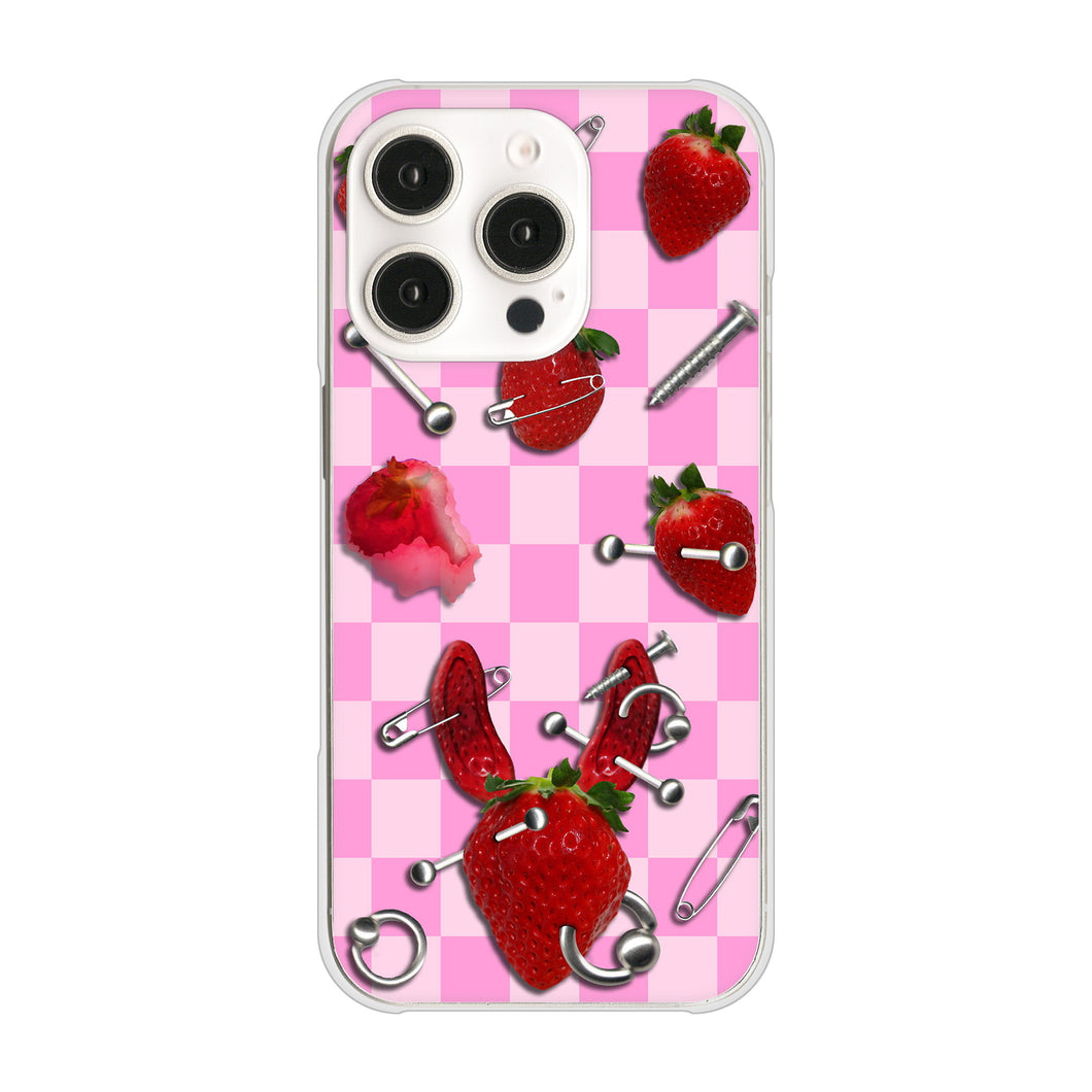 iPhone16 Pro 高画質仕上げ 背面印刷 ハードケースむかいあぐる 苺パンク