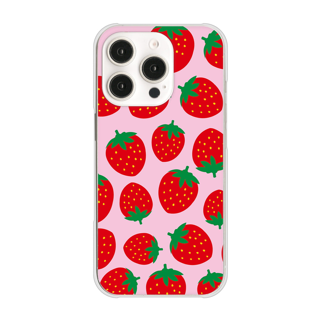 iPhone16 Pro 高画質仕上げ 背面印刷 ハードケース小さいイチゴ模様