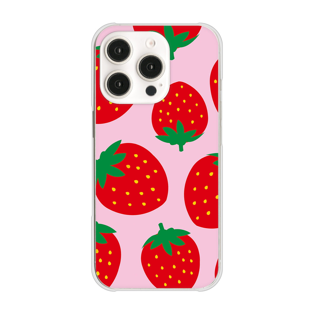 iPhone16 Pro 高画質仕上げ 背面印刷 ハードケース大きいイチゴ模様