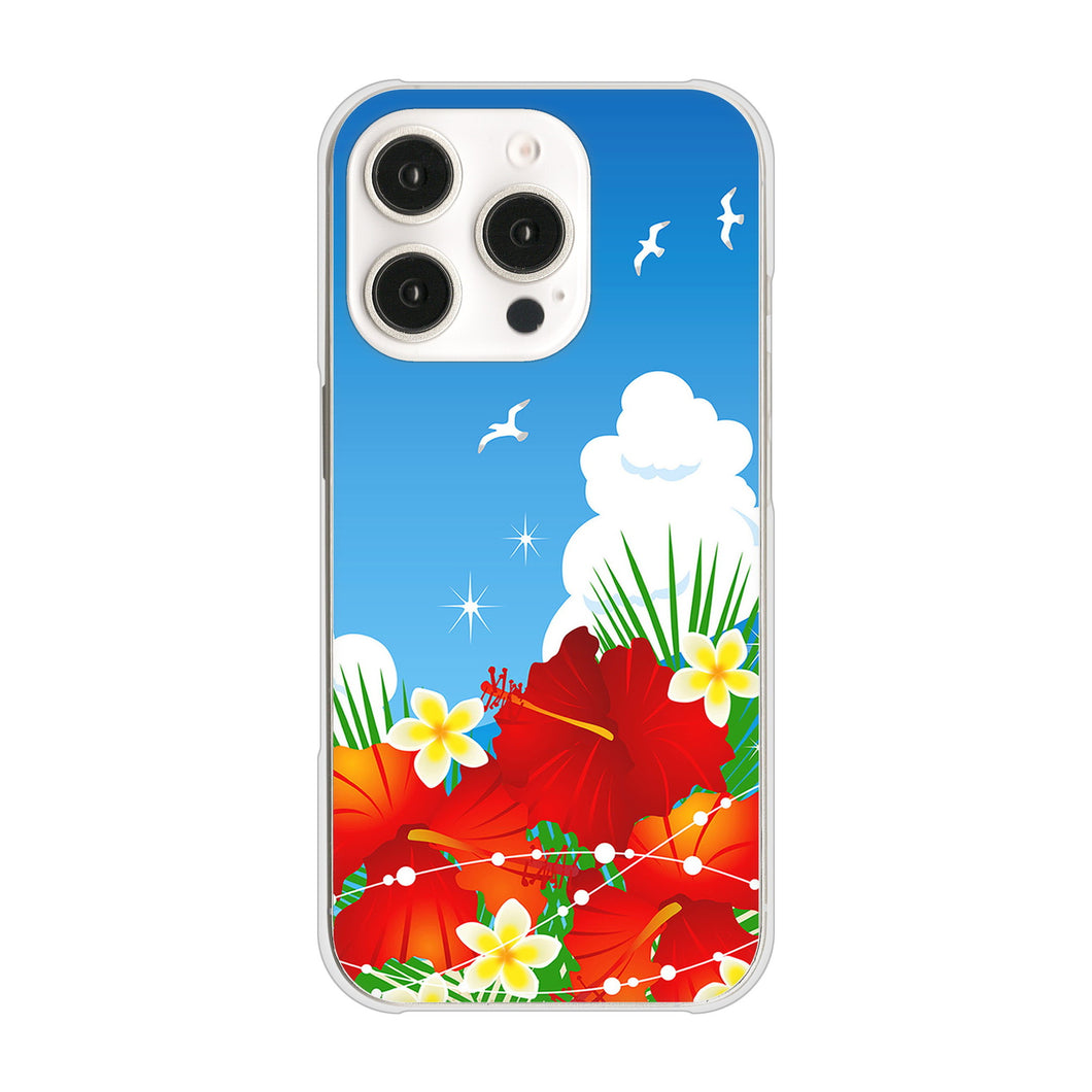 iPhone16 Pro 高画質仕上げ 背面印刷 ハードケース 【VA821 ハイビスカスと青空】