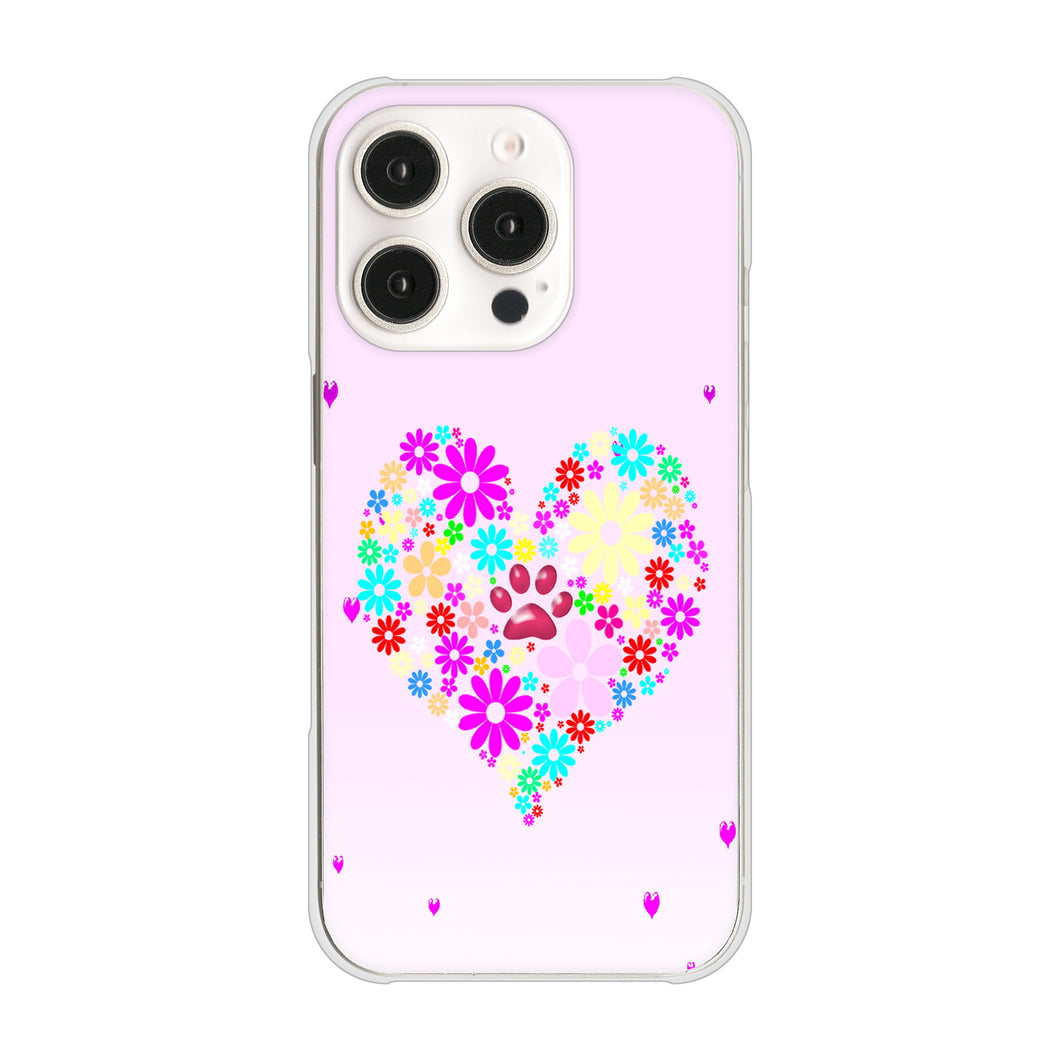 iPhone16 Pro 高画質仕上げ 背面印刷 ハードケースハートと肉球