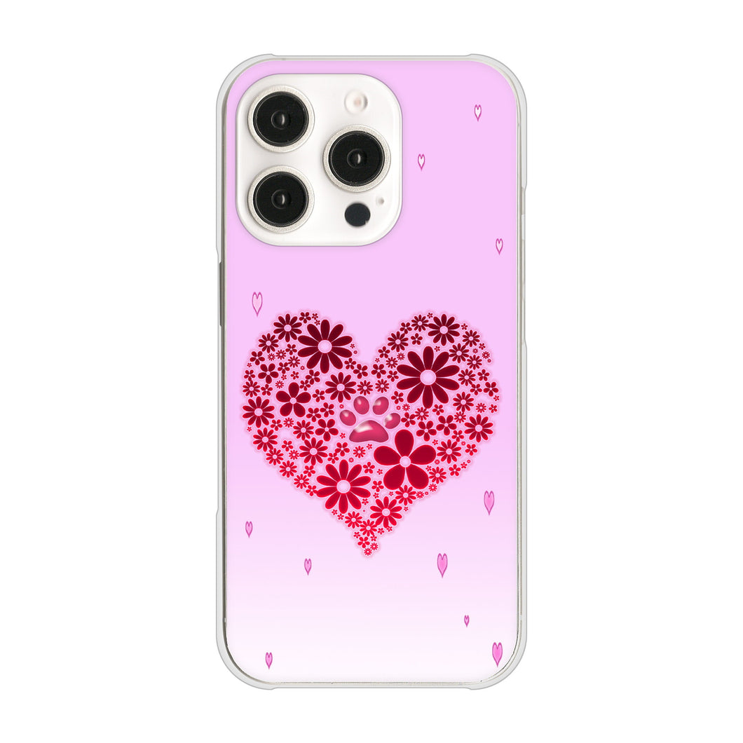 iPhone16 Pro 高画質仕上げ 背面印刷 ハードケースハートと肉球