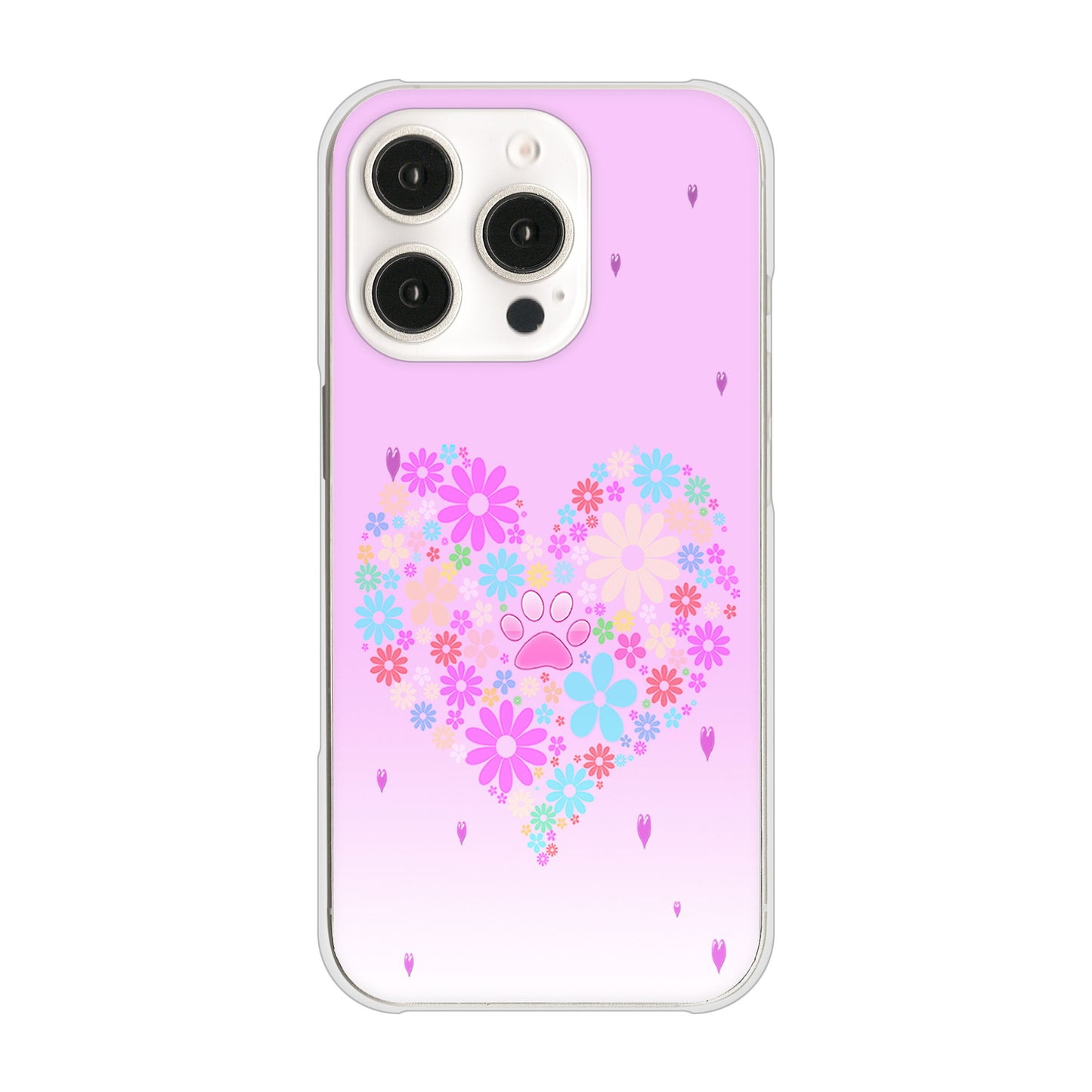 iPhone16 Pro 高画質仕上げ 背面印刷 ハードケースハートと肉球