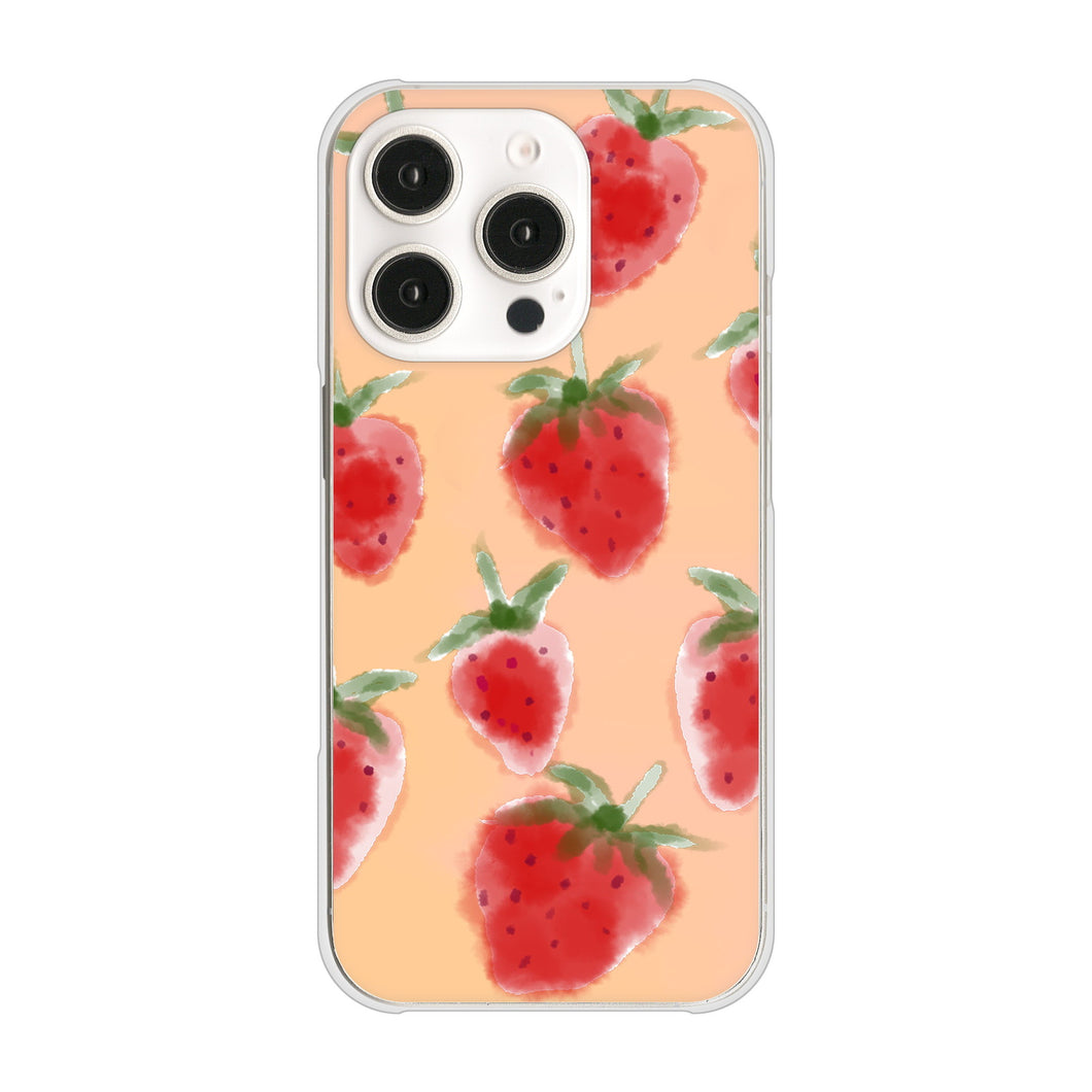 iPhone16 Pro 高画質仕上げ 背面印刷 ハードケースイチゴ 水彩