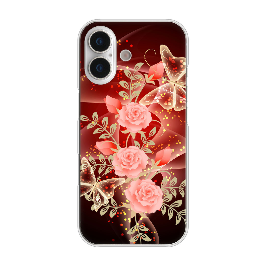 iPhone17 高画質仕上げ 背面印刷 ハードケース 【VA824 魅惑の蝶とピンクのバラ】