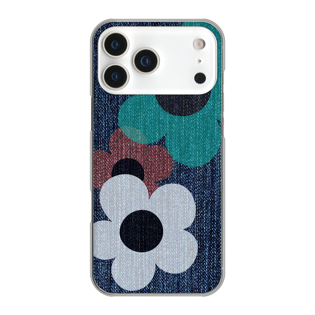 iPhone17 Pro Max 高画質仕上げ 背面印刷 ハードケース 【EK869 ルーズフラワーinデニム風】