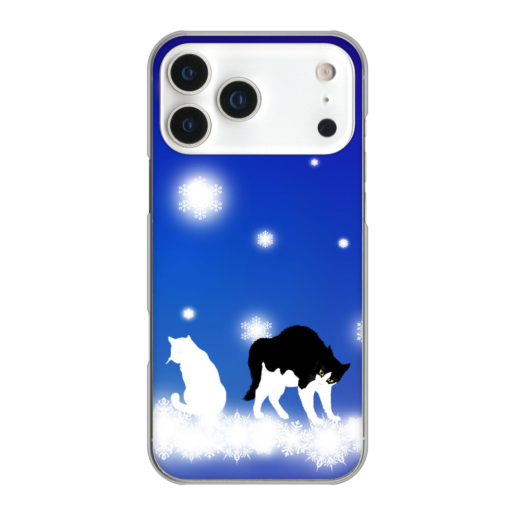 iPhone17 Pro Max 高画質仕上げ 背面印刷 ハードケース 【YJ335 雪の結晶 はちわれ】