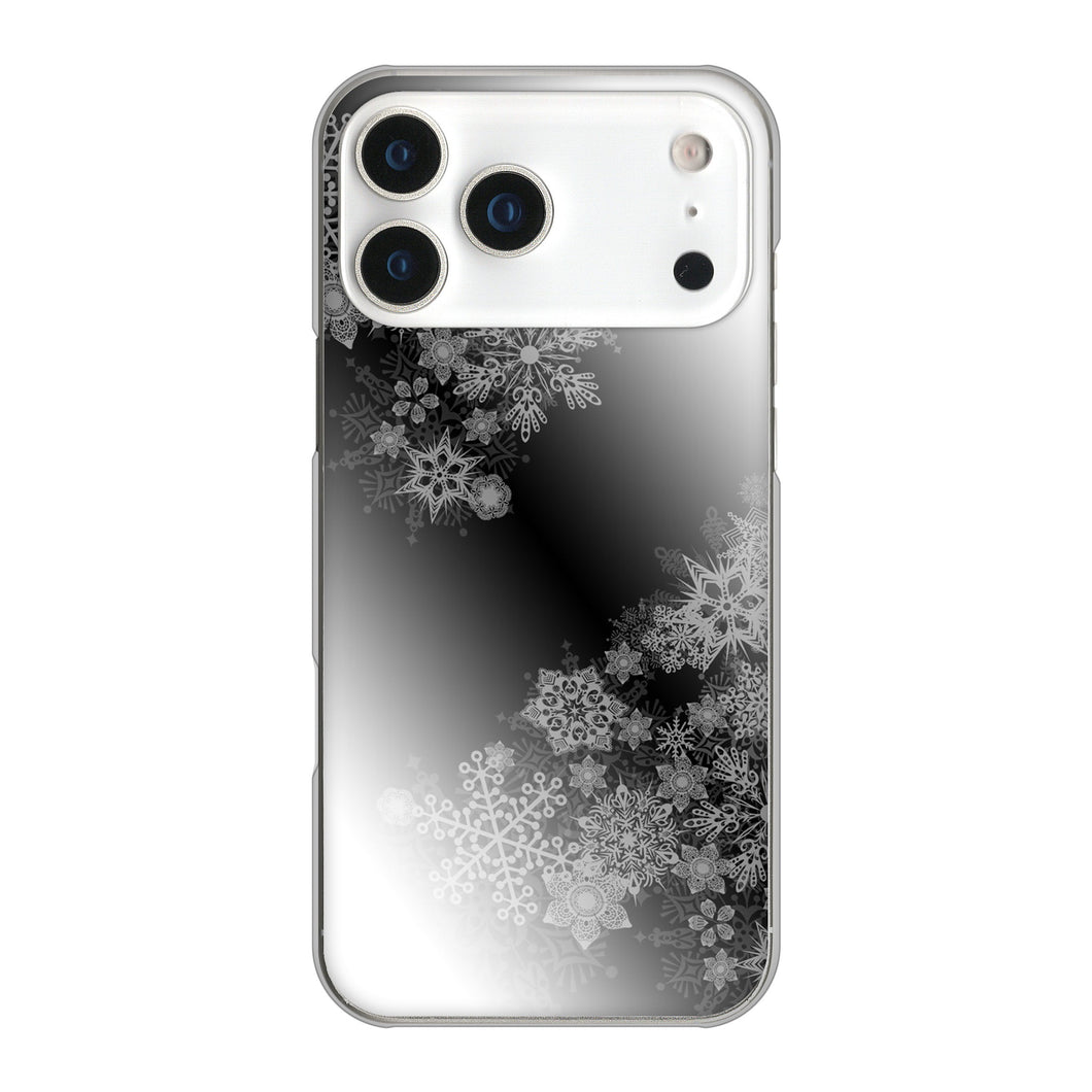 iPhone17 Pro Max 高画質仕上げ 背面印刷 ハードケース 【YJ340 モノトーン 雪の結晶 】
