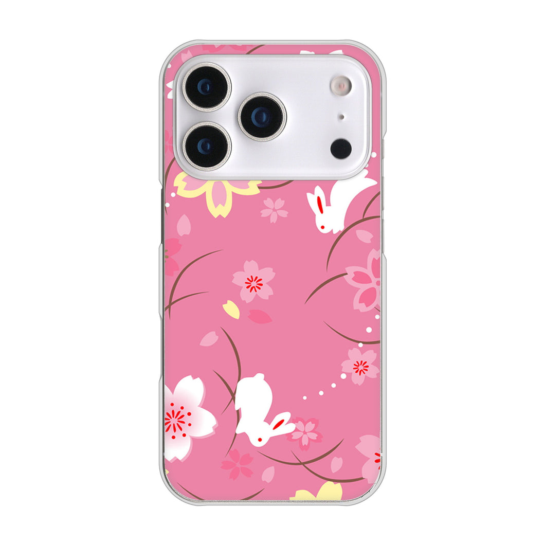 iPhone17 Pro 高画質仕上げ 背面印刷 ハードケース 【149 桜と白うさぎ】
