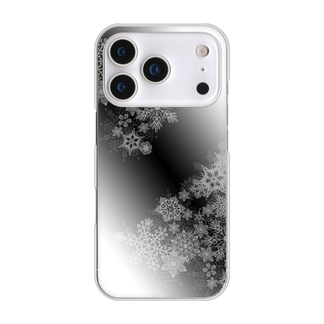 iPhone17 Pro 高画質仕上げ 背面印刷 ハードケース 【YJ340 モノトーン 雪の結晶 】