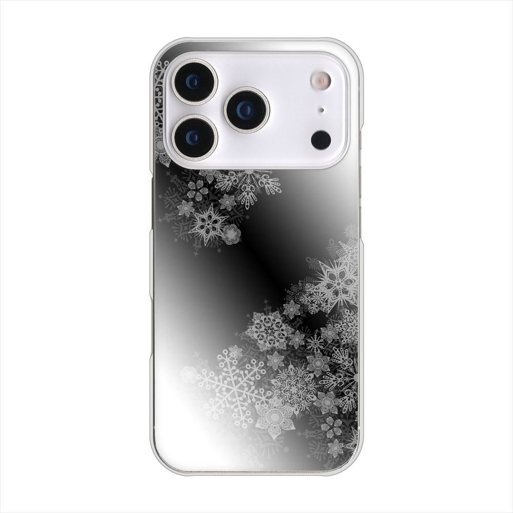 iPhone18 Pro 高画質仕上げ 背面印刷 ハードケース 【YJ340 モノトーン 雪の結晶 】