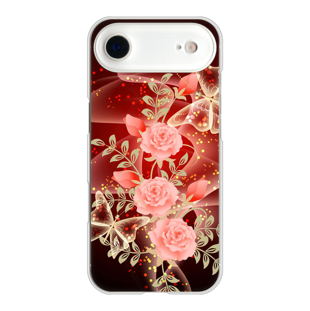 iPhone Air 高画質仕上げ 背面印刷 ハードケース 【VA824 魅惑の蝶とピンクのバラ】