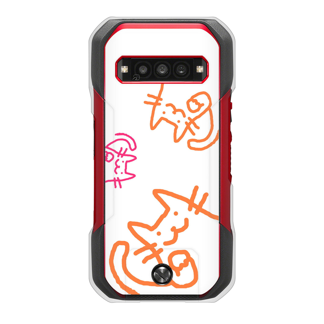 TORQUE G06 KYG03 au 高画質仕上げ 背面印刷 ハードケース 【1098 手まねきする3匹のネコ】