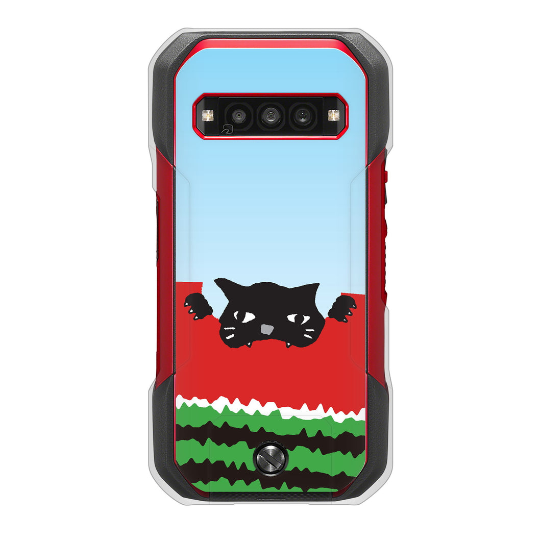 TORQUE G06 KYG03 au 高画質仕上げ 背面印刷 ハードケースすいかをかじるネコ