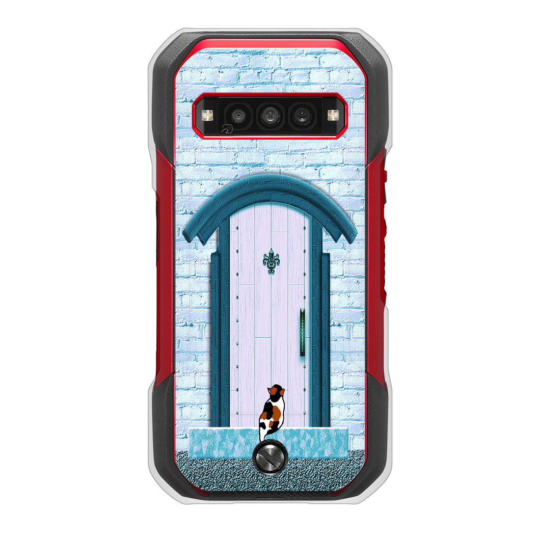 TORQUE G06 KYG03 au 高画質仕上げ 背面印刷 ハードケース猫とドア