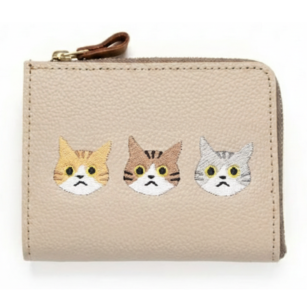 サンポ刺繍 マチあり L字ファスナー コインケース 【 シュリンクレザー 刺繍 】 本革 財布 ミニウォレット 姫路レザー