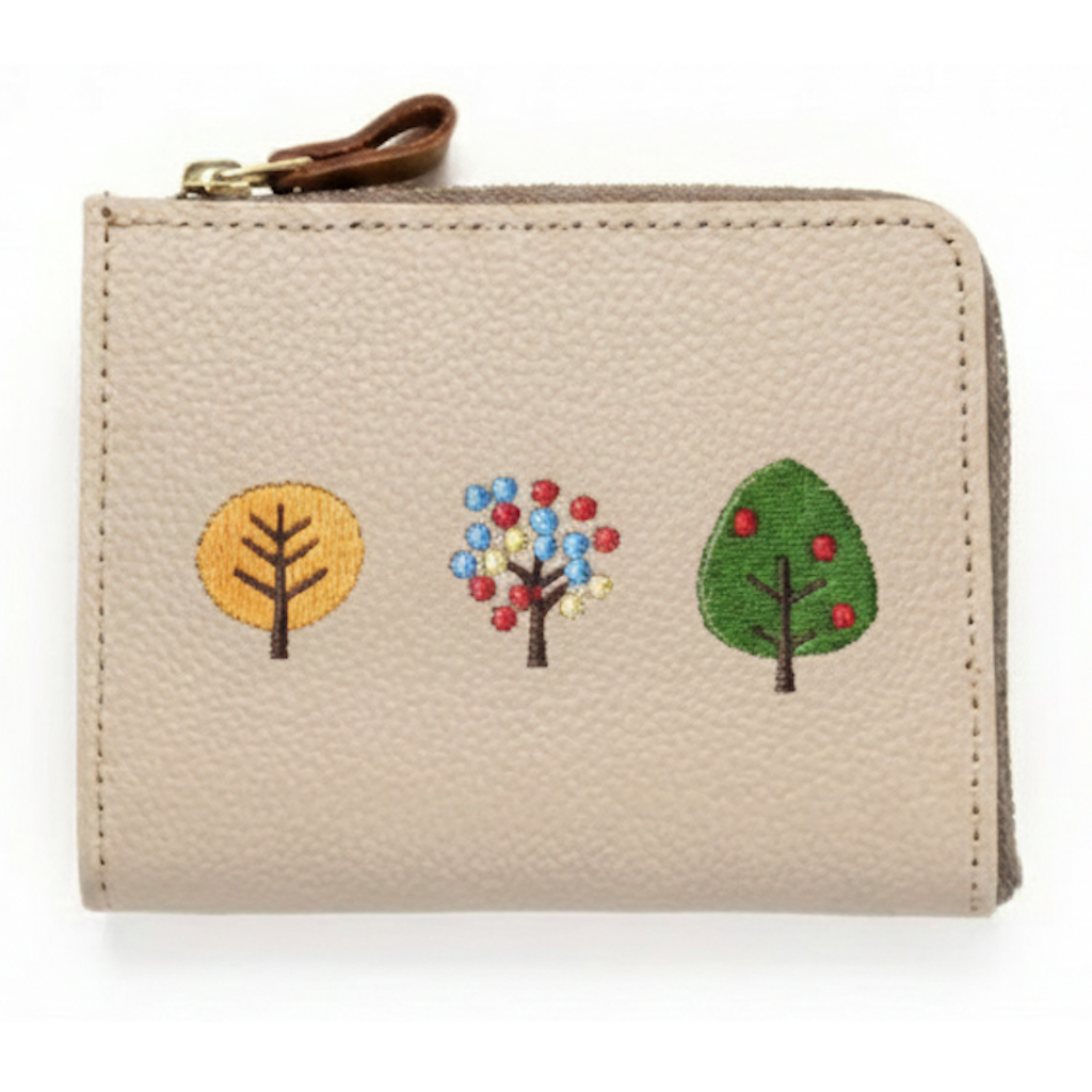 サンポ刺繍 マチあり L字ファスナー コインケース 【 シュリンクレザー 刺繍 】 本革 財布 ミニウォレット 姫路レザー