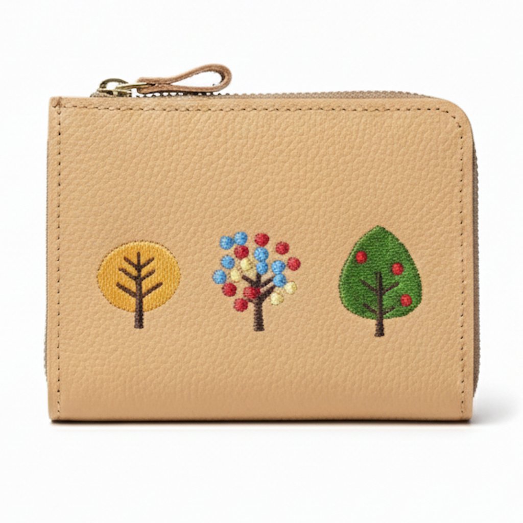 サンポ刺繍 マチあり L字ファスナー コインケース 【 シュリンクレザー 刺繍 】 本革 財布 ミニウォレット 姫路レザー