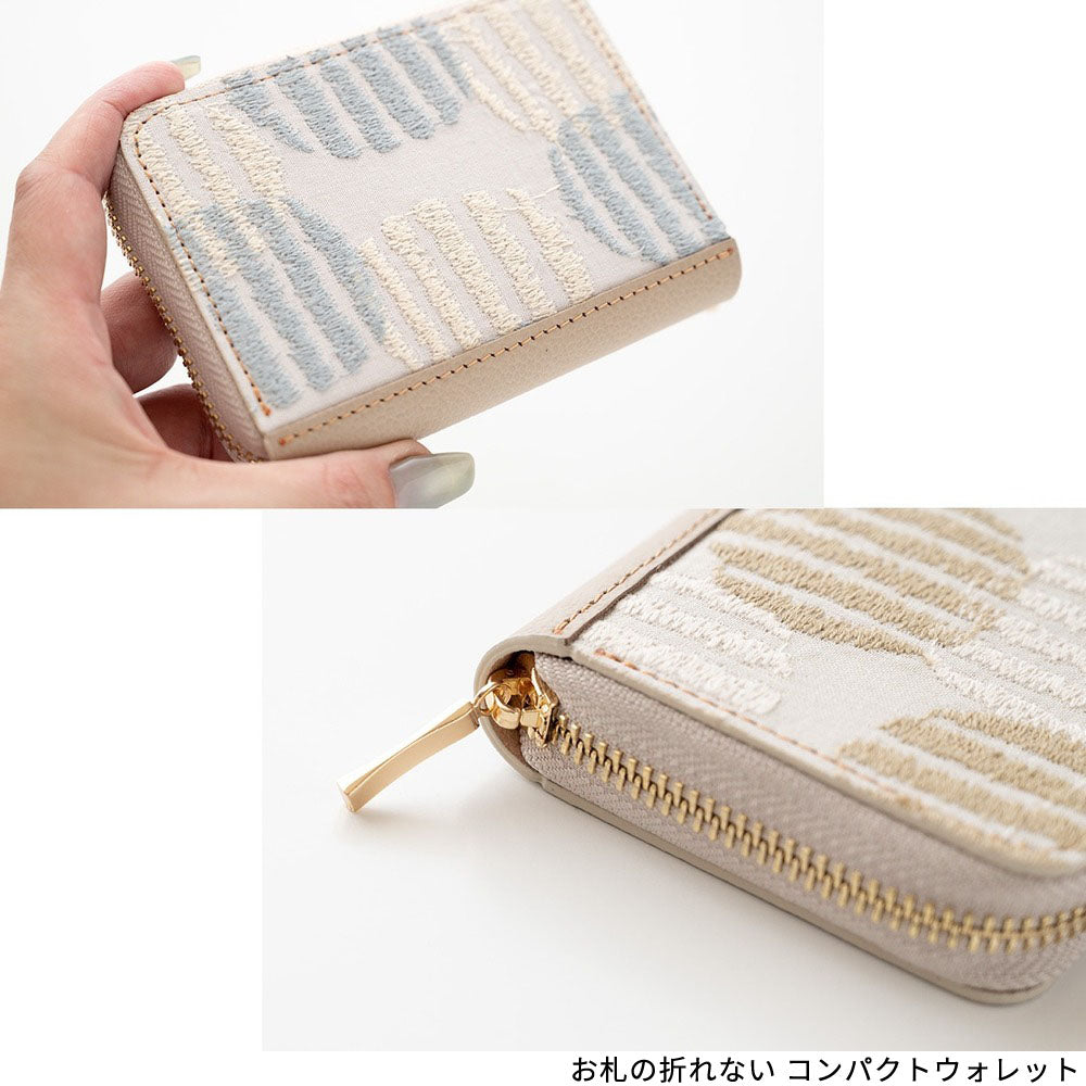 北欧 サークルストライプ 刺繍 コンパクトウォレット