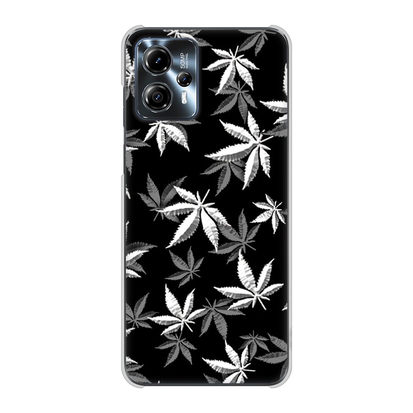 moto g13 高画質仕上げ 背面印刷 ハードケース 【064 モノトーン大麻ブラック】