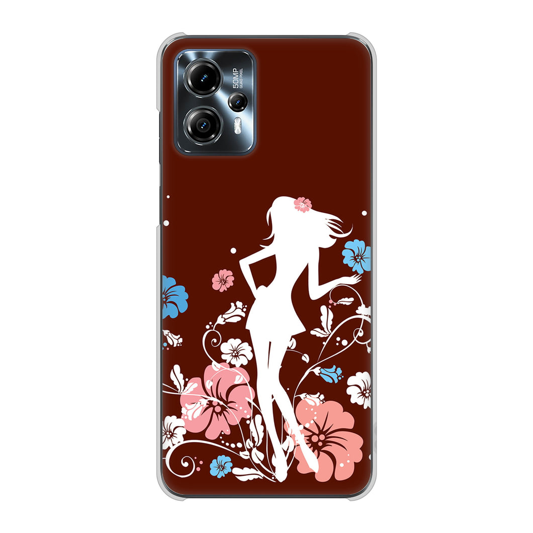moto g13 高画質仕上げ 背面印刷 ハードケース 【110 ハイビスカスと少女】