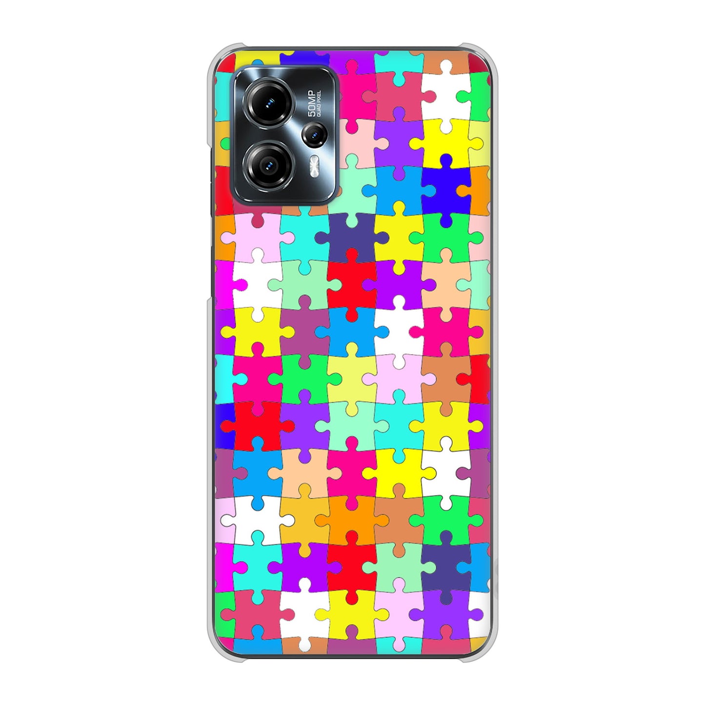 moto g13 高画質仕上げ 背面印刷 ハードケース 【727 カラフルパズル】