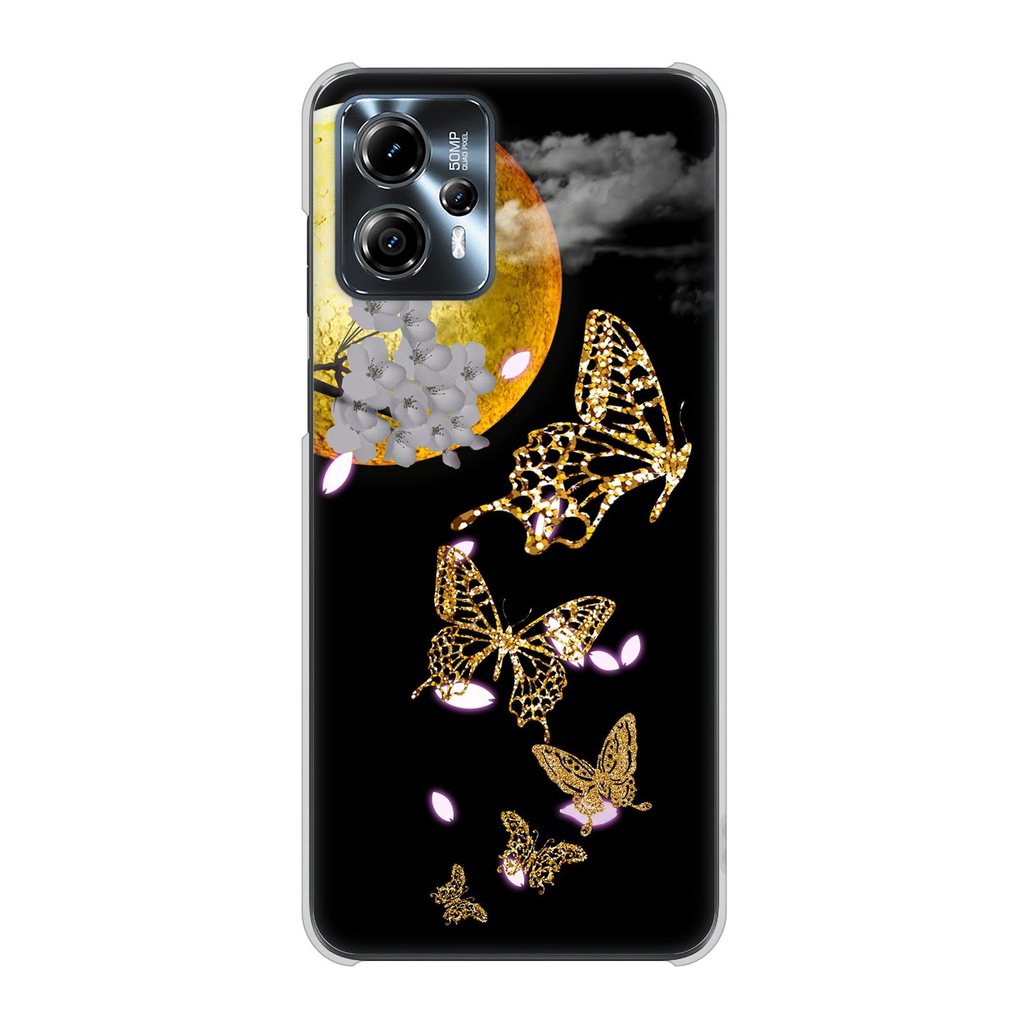 moto g13 高画質仕上げ 背面印刷 ハードケース 【1150 月に昇る蝶】