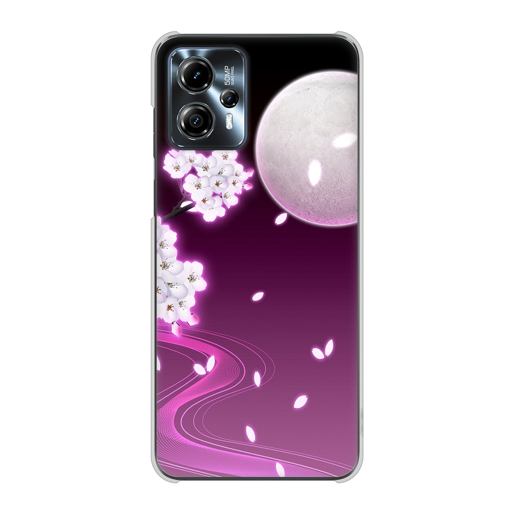 moto g13 高画質仕上げ 背面印刷 ハードケース 【1223 紫に染まる月と桜】