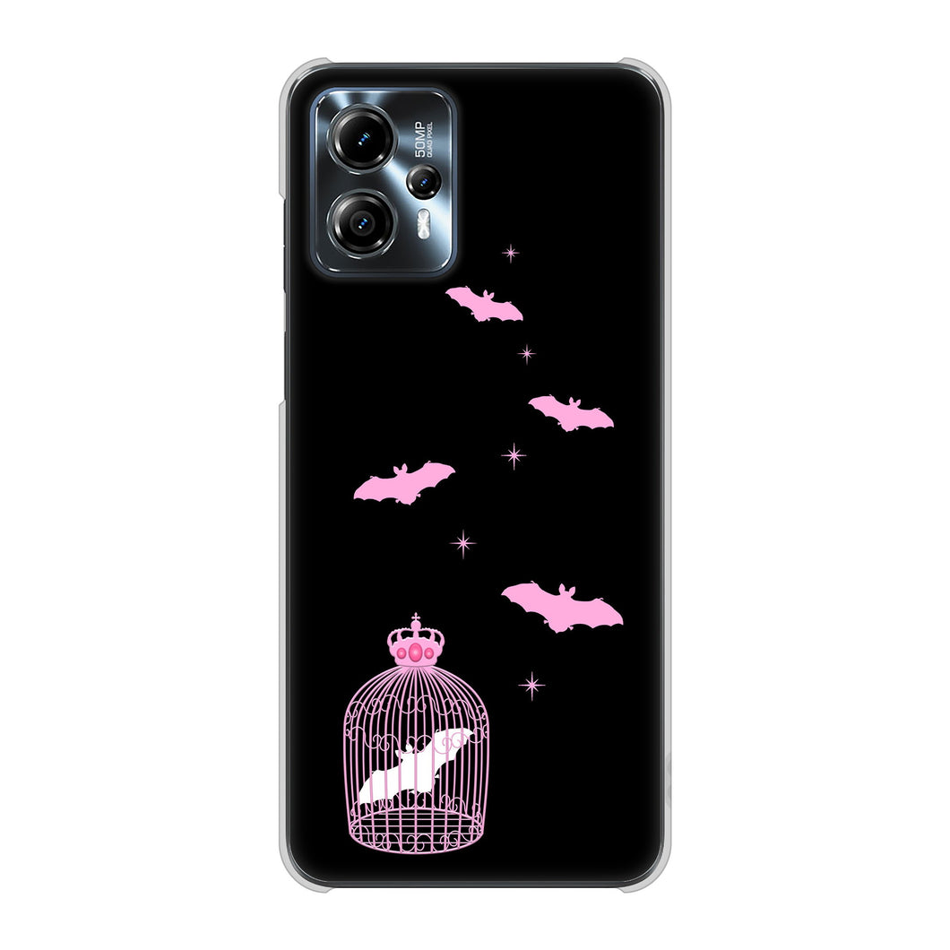 moto g13 高画質仕上げ 背面印刷 ハードケースむかいあぐる こうもりの王冠鳥かご