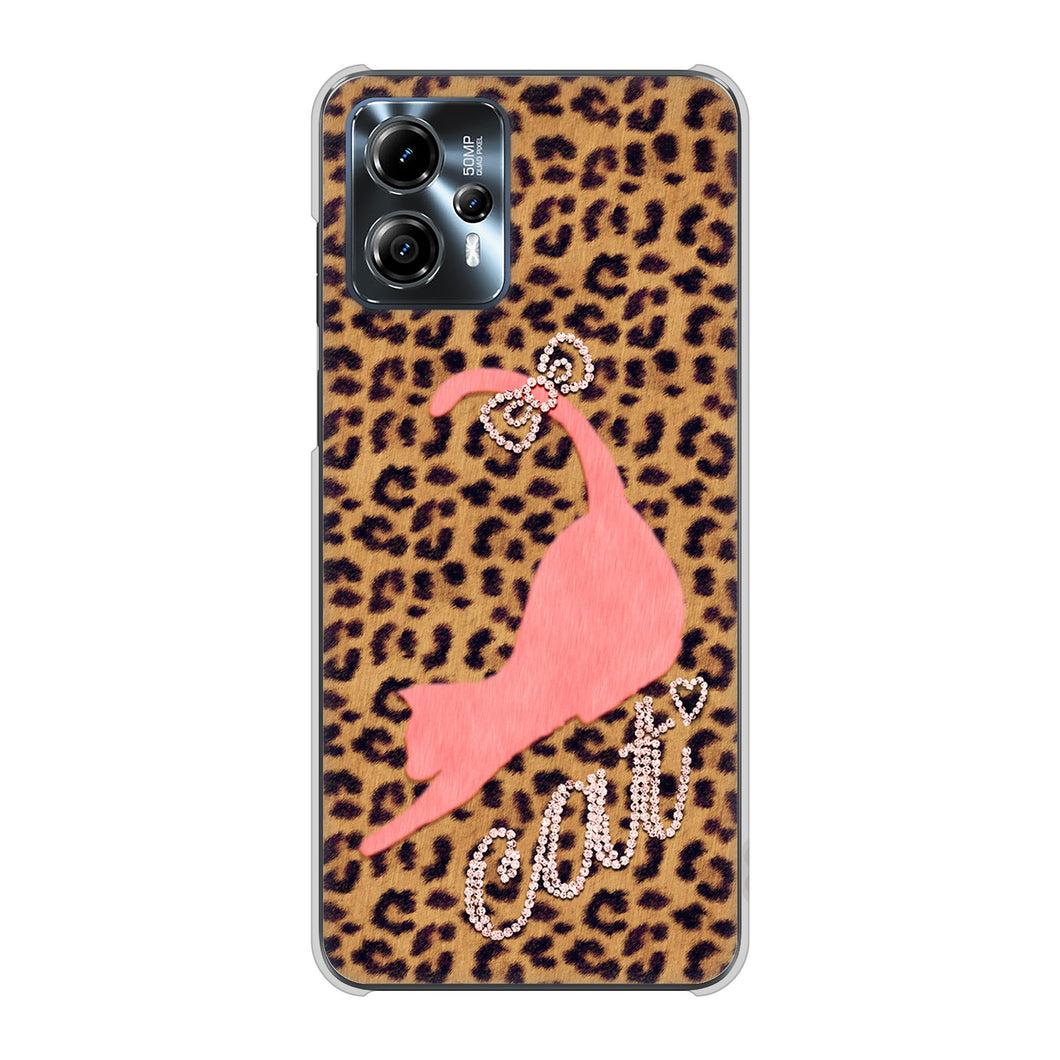 moto g13 高画質仕上げ 背面印刷 ハードケース 【KG801 キャットレオパード(ブラウン)】