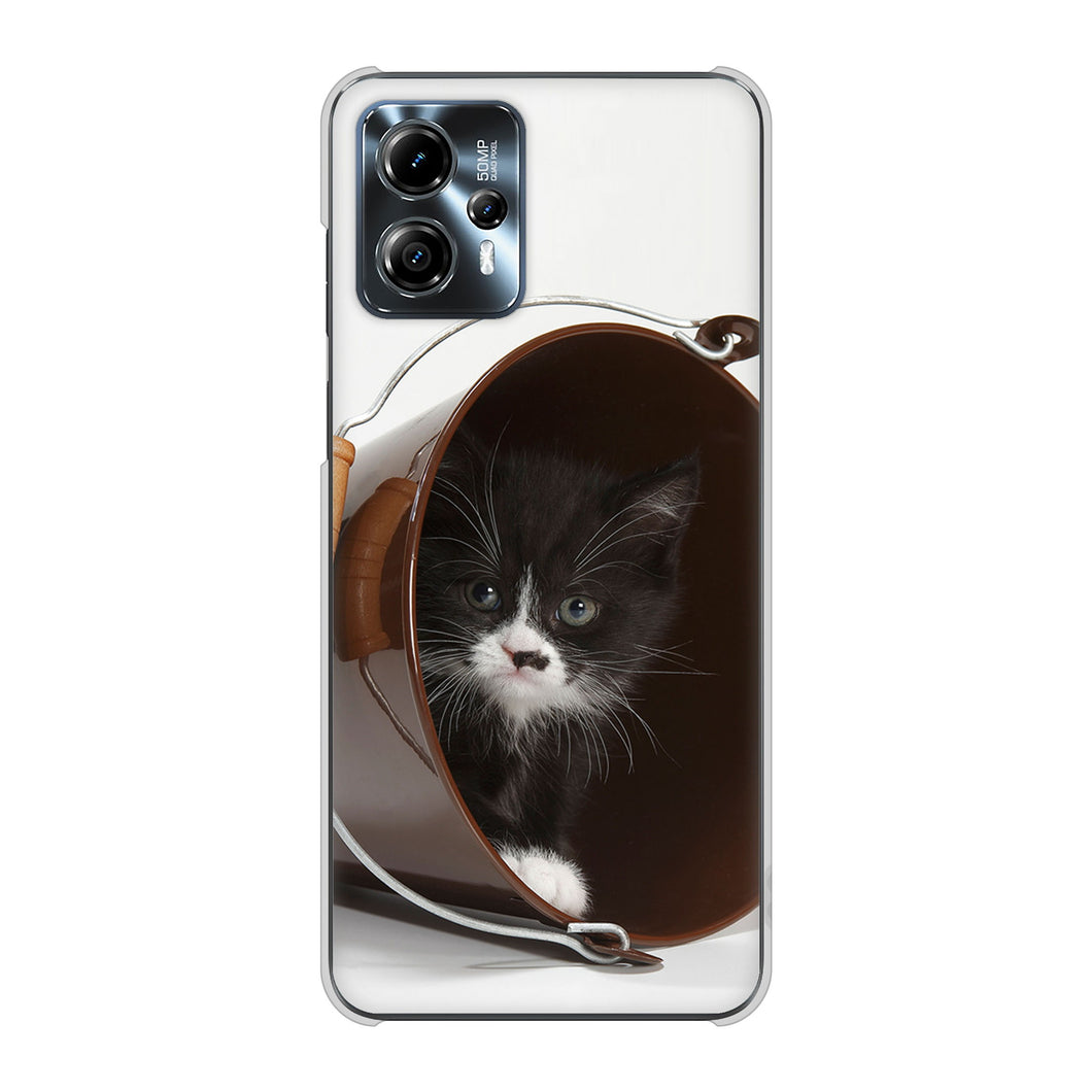 moto g13 高画質仕上げ 背面印刷 ハードケース 【VA800 ネコとバケツ】