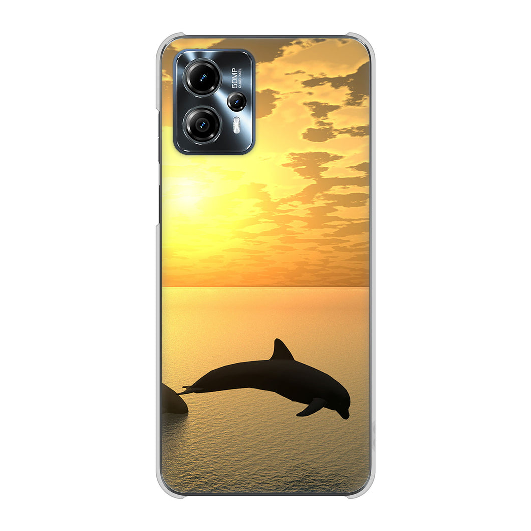 moto g13 高画質仕上げ 背面印刷 ハードケース 【VA845 夕暮れのドルフィン】