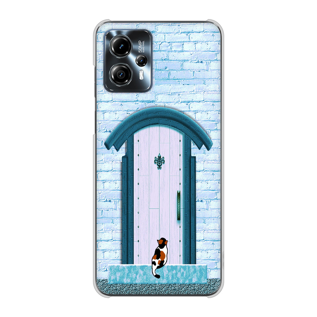 moto g13 高画質仕上げ 背面印刷 ハードケース猫とドア