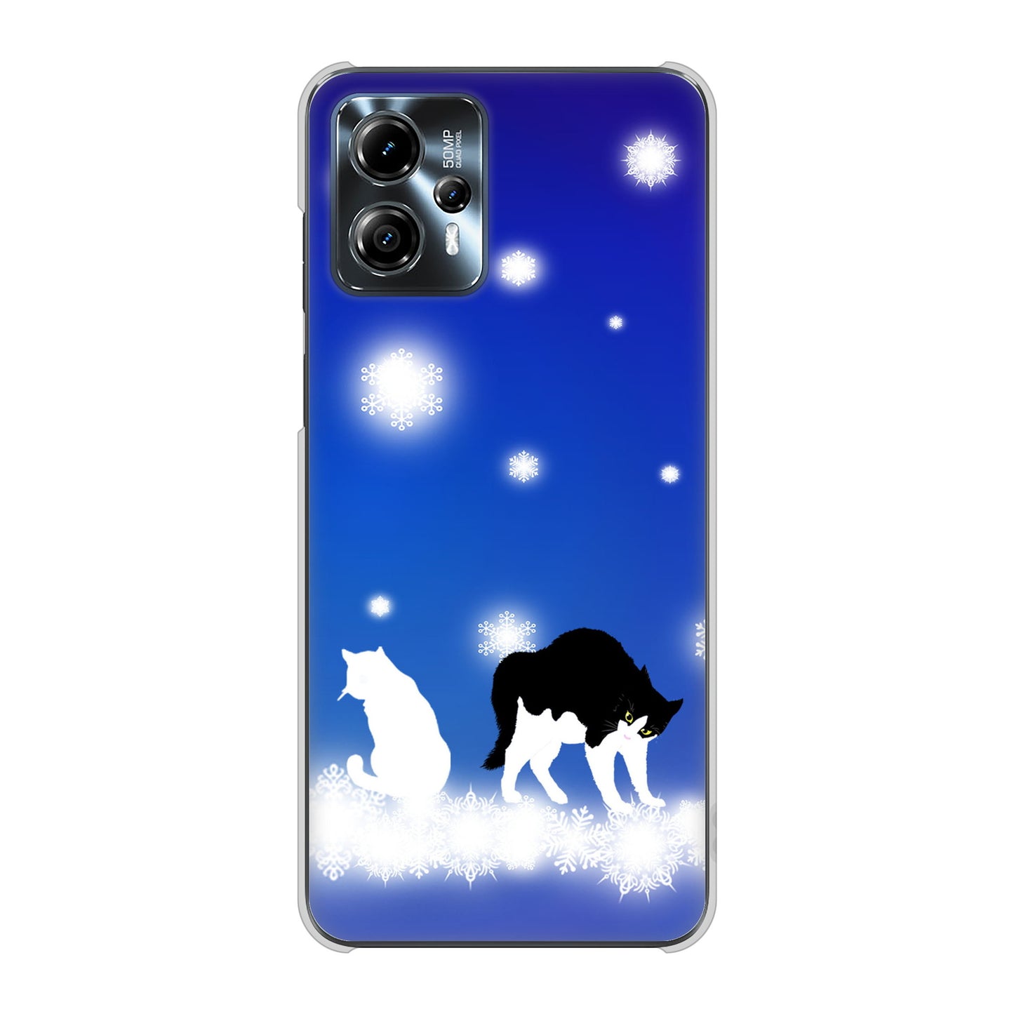 moto g13 高画質仕上げ 背面印刷 ハードケース 【YJ335 雪の結晶 はちわれ】