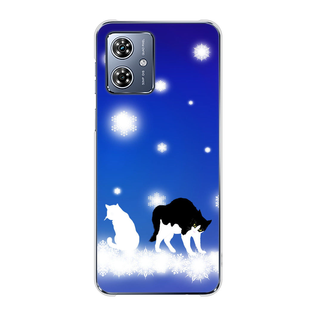moto g64 5G 高画質仕上げ 背面印刷 ハードケース 【YJ335 雪の結晶 はちわれ】