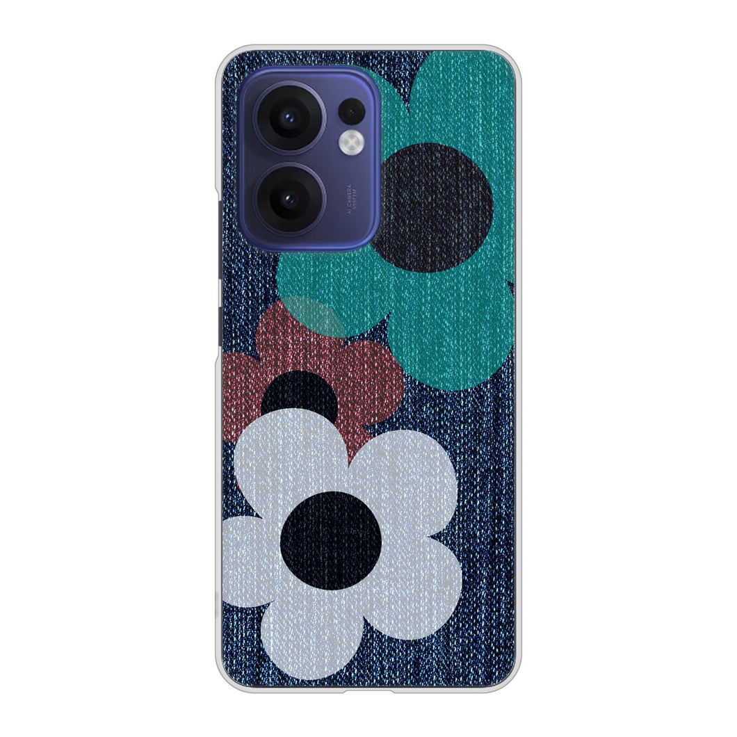 OPPO Reno13 A OPG05 UQ mobile 高画質仕上げ 背面印刷 ハードケース 【EK869 ルーズフラワーinデニム風】