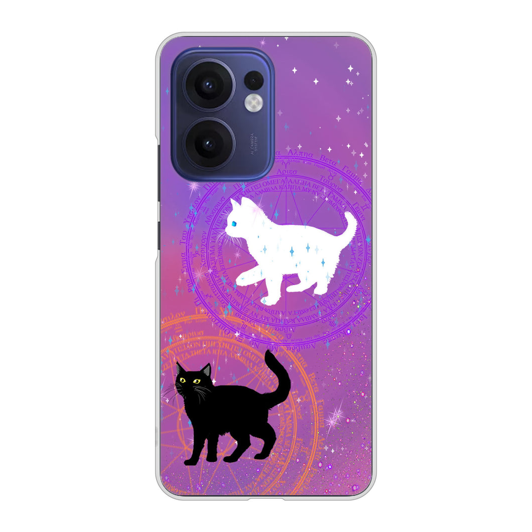 OPPO Reno13 A OPG05 UQ mobile 高画質仕上げ 背面印刷 ハードケース魔法陣猫
