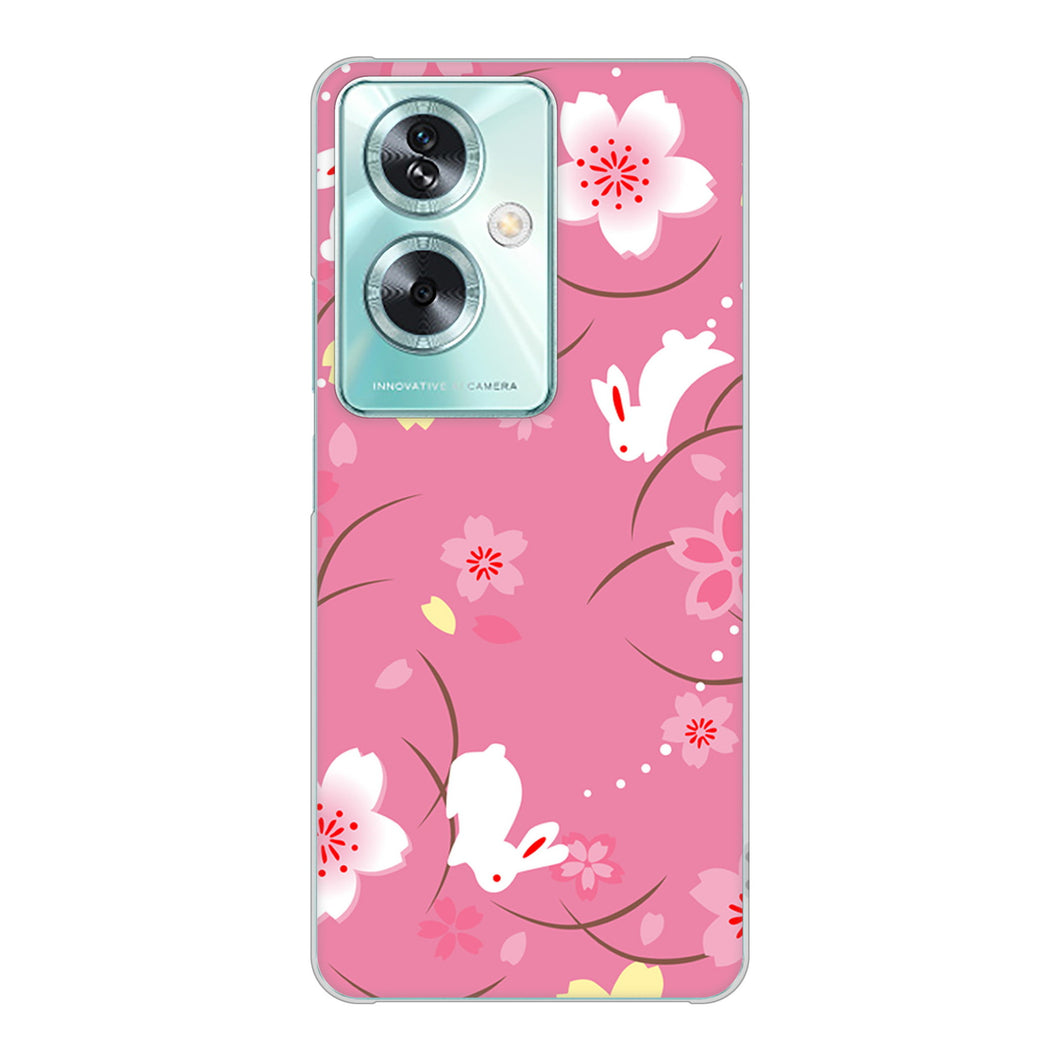 OPPO A79 5G 高画質仕上げ 背面印刷 ハードケース 【149 桜と白うさぎ】