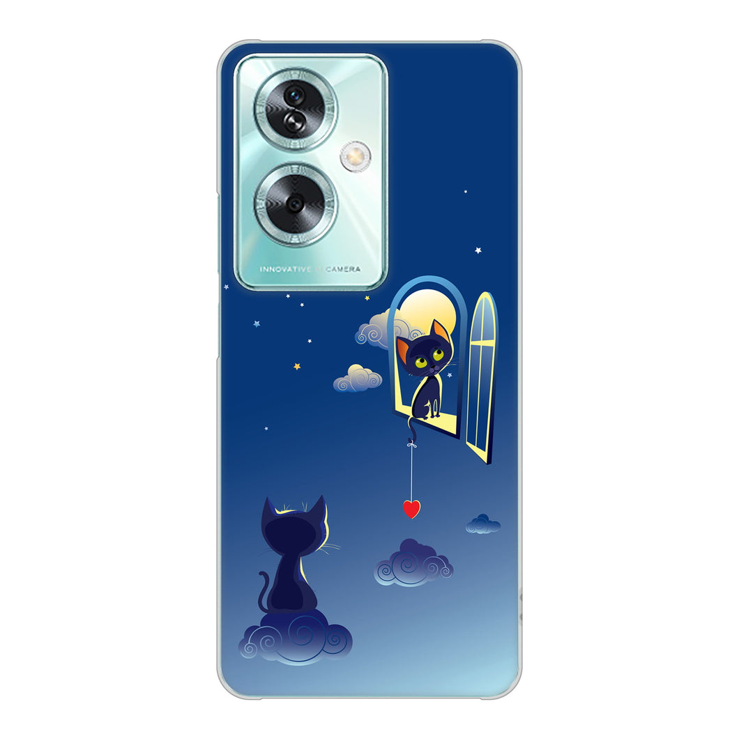 OPPO A79 5G 高画質仕上げ 背面印刷 ハードケース夜とネコ