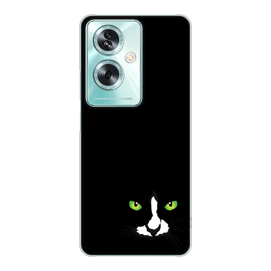 OPPO A79 5G 高画質仕上げ 背面印刷 ハードケース 【398 黒ネコ】