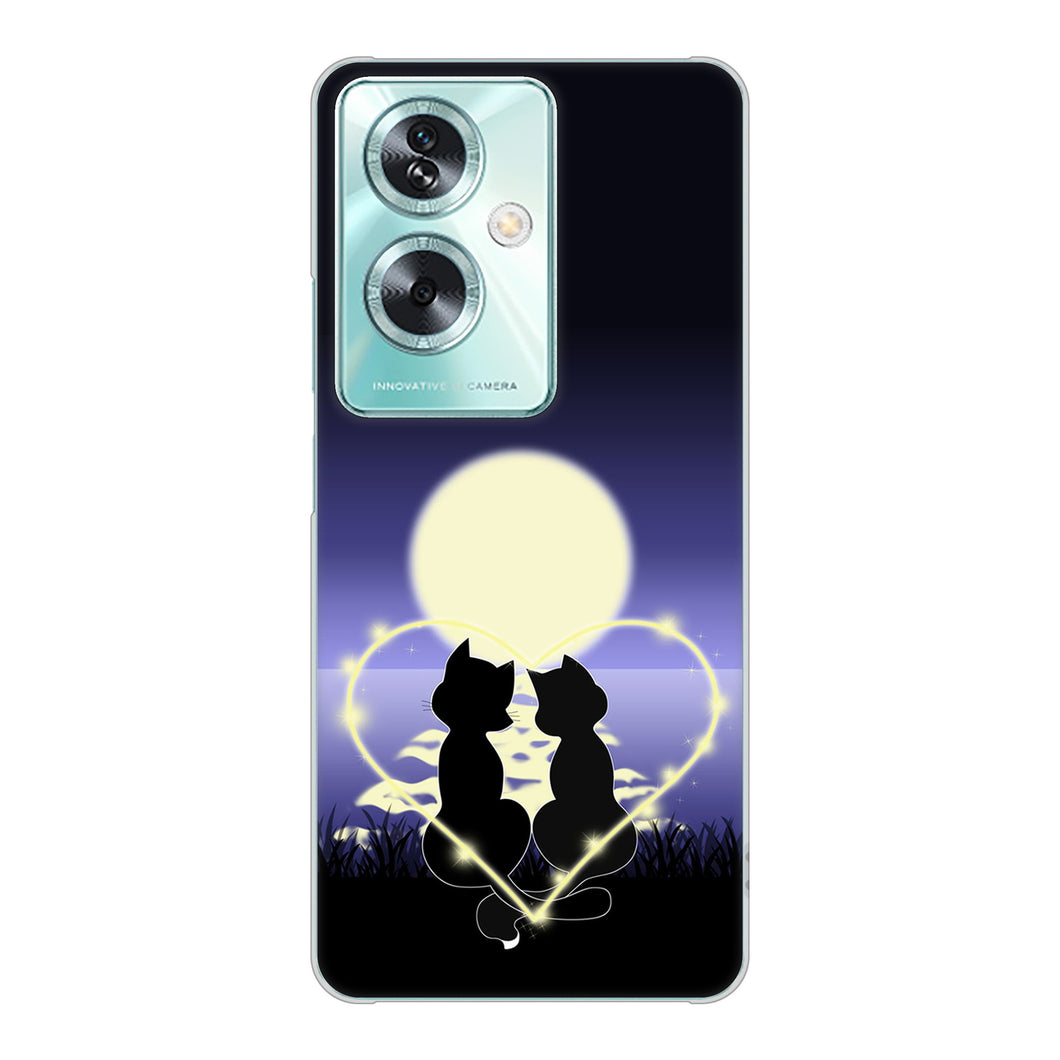 OPPO A79 5G 高画質仕上げ 背面印刷 ハードケース夜とネコ