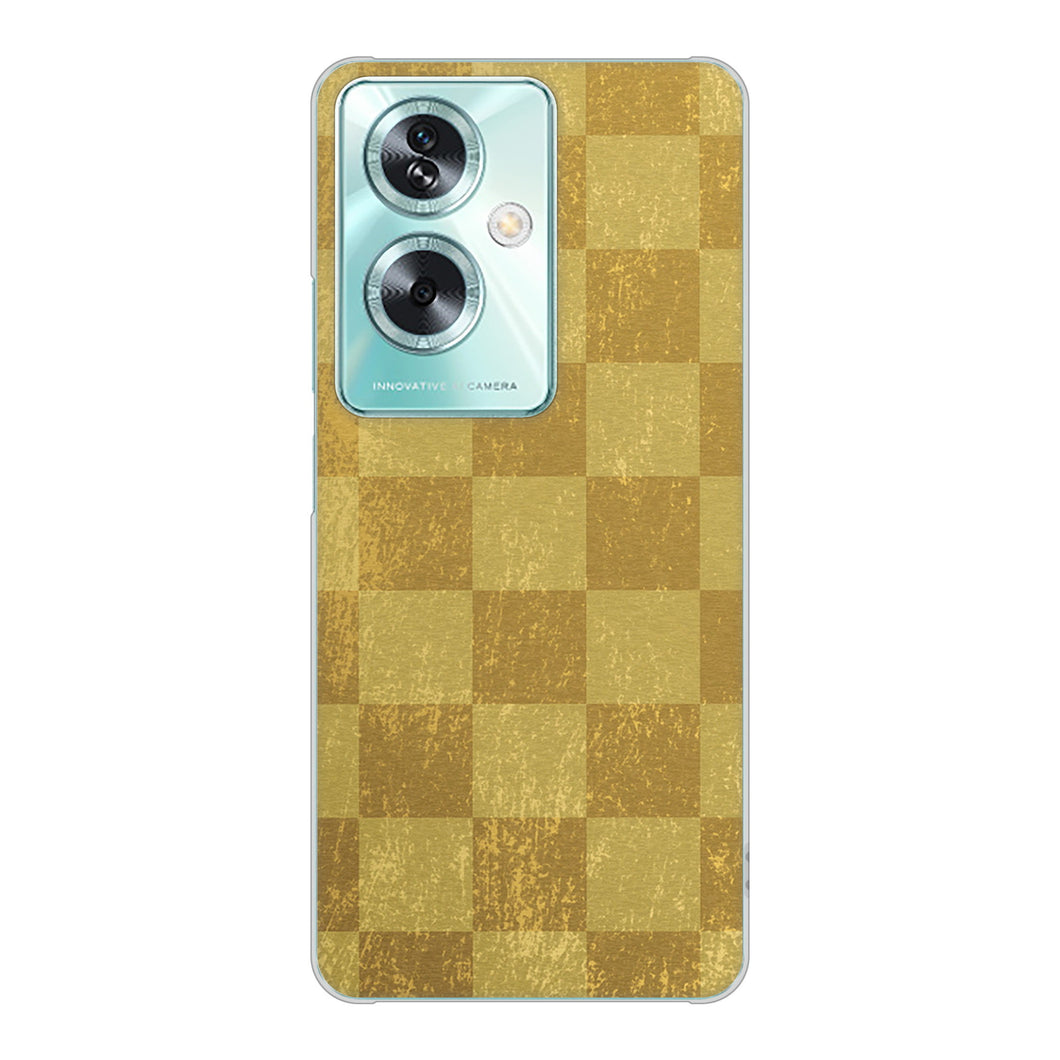 OPPO A79 5G 高画質仕上げ 背面印刷 ハードケース 【619 市松模様-金(骨董風に傷んだイメージ)】