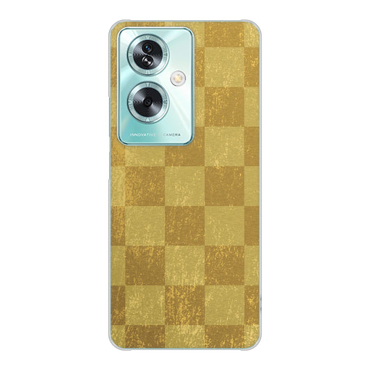 OPPO A79 5G 高画質仕上げ 背面印刷 ハードケース 【619 市松模様-金(骨董風に傷んだイメージ)】