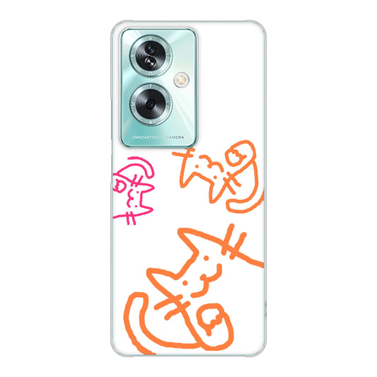 OPPO A79 5G 高画質仕上げ 背面印刷 ハードケース 【1098 手まねきする3匹のネコ】
