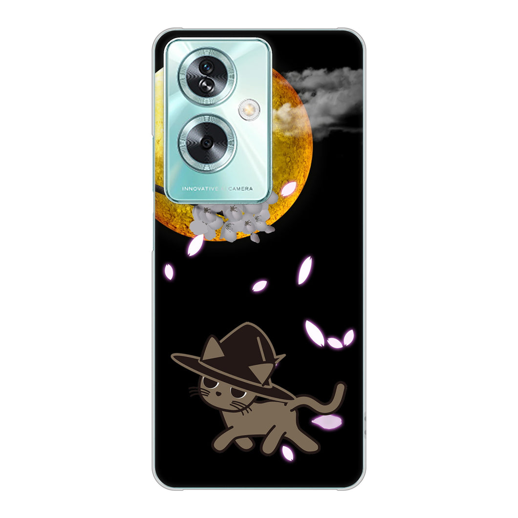 OPPO A79 5G 高画質仕上げ 背面印刷 ハードケース夜とネコ
