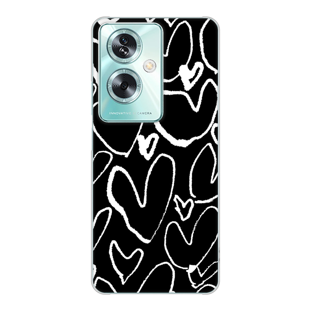 OPPO A79 5G 高画質仕上げ 背面印刷 ハードケース 【1124 ハート BK&WH】