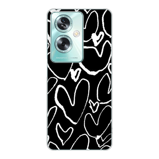 OPPO A79 5G 高画質仕上げ 背面印刷 ハードケース 【1124 ハート BK&WH】