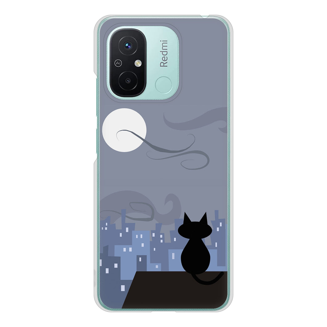 Xiaomi Redmi 12C 高画質仕上げ 背面印刷 ハードケース夜とネコ
