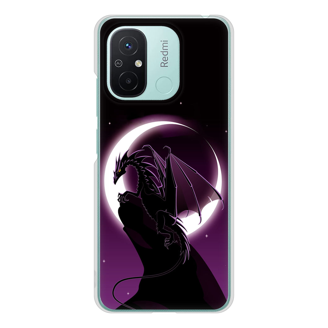 Xiaomi Redmi 12C 高画質仕上げ 背面印刷 ハードケース 【037 三日月とドラゴン】