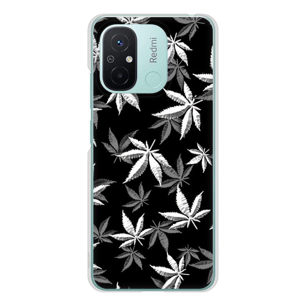 Xiaomi Redmi 12C 高画質仕上げ 背面印刷 ハードケース 【064 モノトーン大麻ブラック】